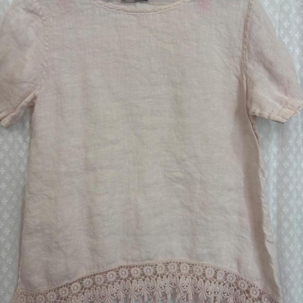 Cottagecore Italian Linen Blouse with crochet lace detail